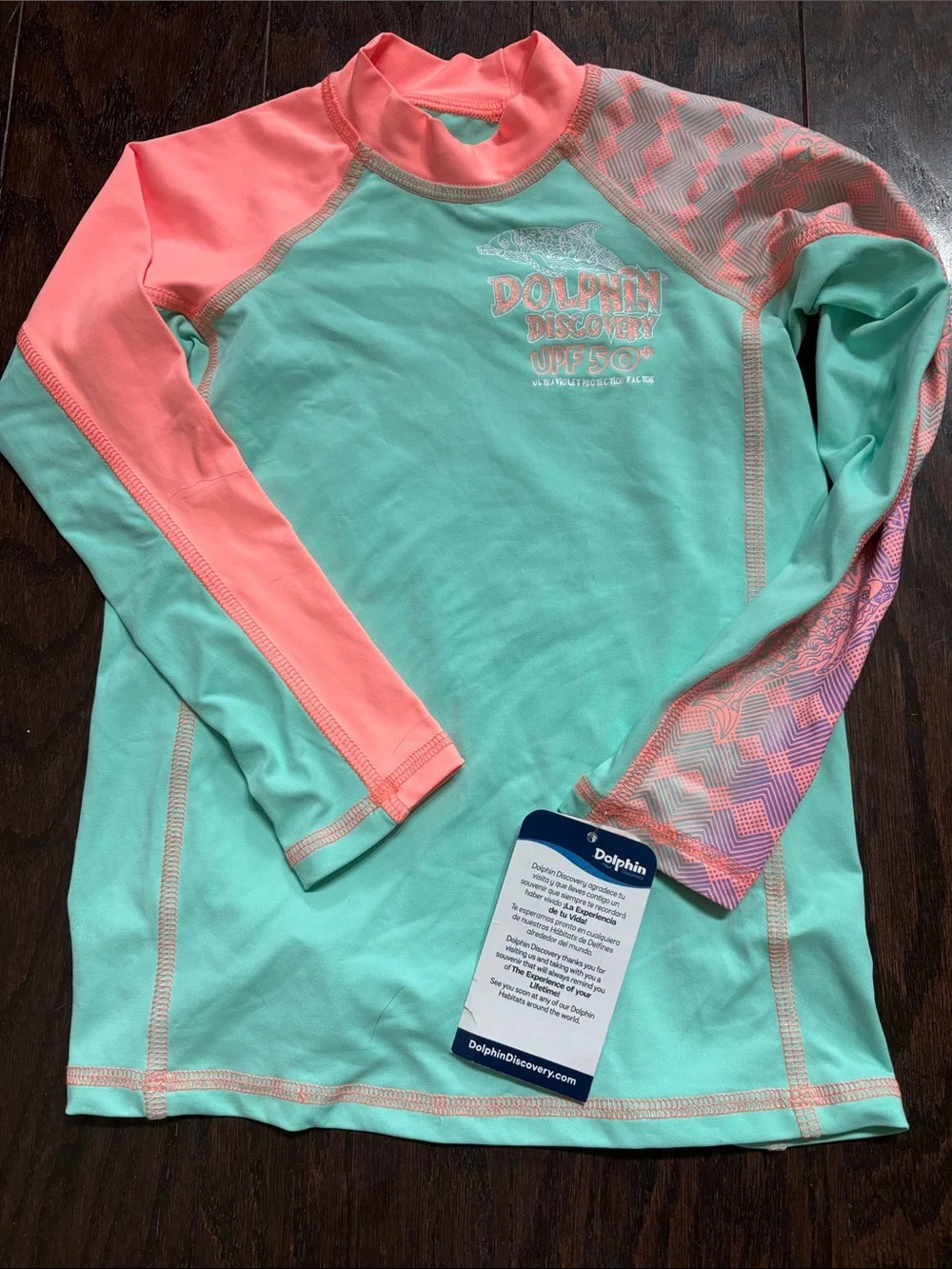 Girls' Mint & Coral UPF 50+ Long Sleeve Rash Guard